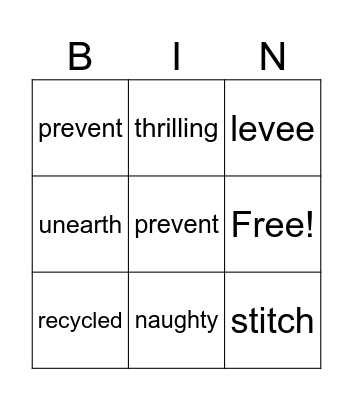 Vocabulary Bingo Card