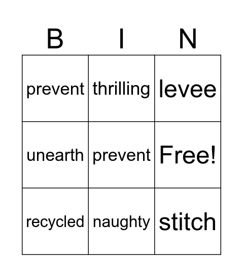 Vocabulary Bingo Card