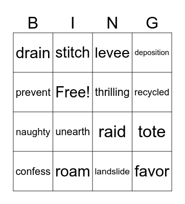 Vocabulary Bingo Card