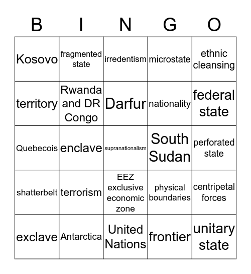 Political & Ethnicity Bingo Card