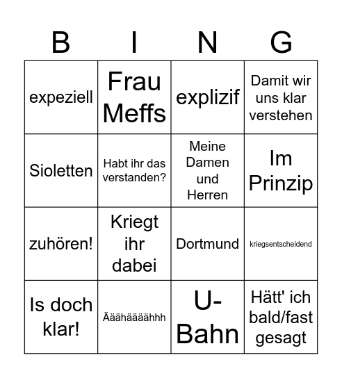 Sinnen - Bingo Card