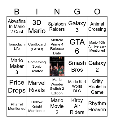 Nintendo Direct Bingo Card