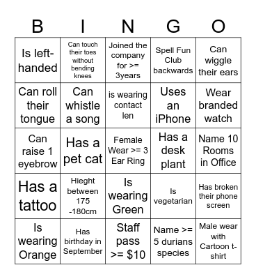 YSQ Human Bingo Card