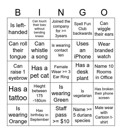 YSQ Human Bingo Card