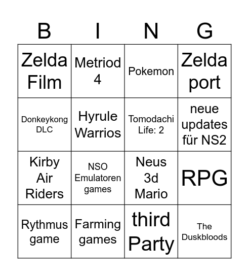 Nintendo Direkt Bingo Card