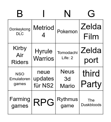 Nintendo Direkt Bingo Card