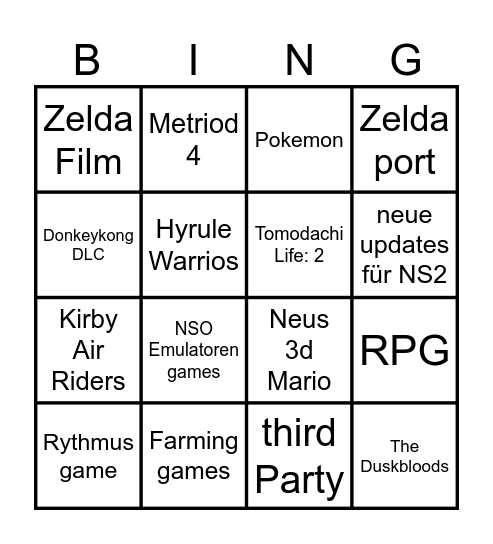 Nintendo Direkt Bingo Card