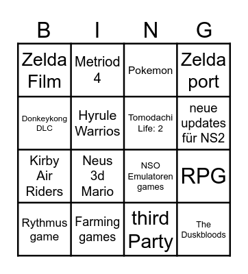 Nintendo Direkt Bingo Card