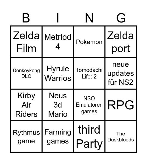 Nintendo Direkt Bingo Card