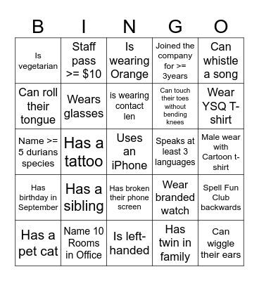 YSQ Human Bingo Card