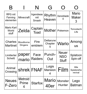 Nintendo Directus Bingo Card