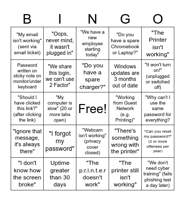 2023/2024 Technology Services BINGO Card