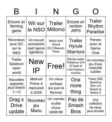 Nintendo Direct 12 Sept Bingo Card