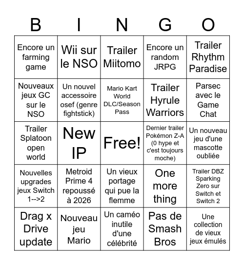 Nintendo Direct 12 Sept Bingo Card