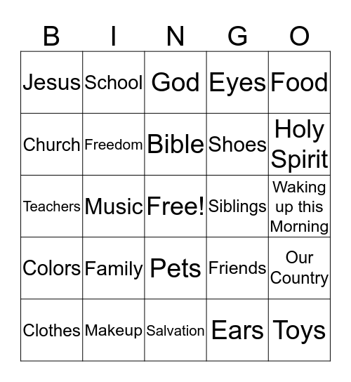I am Thankful for... Bingo Card