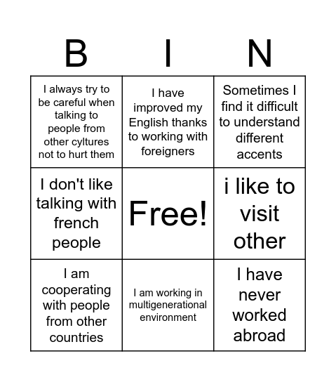 Untitled Bingo Card