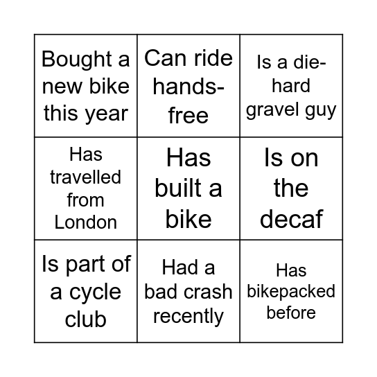 COFFEE BIKE BINGO Card