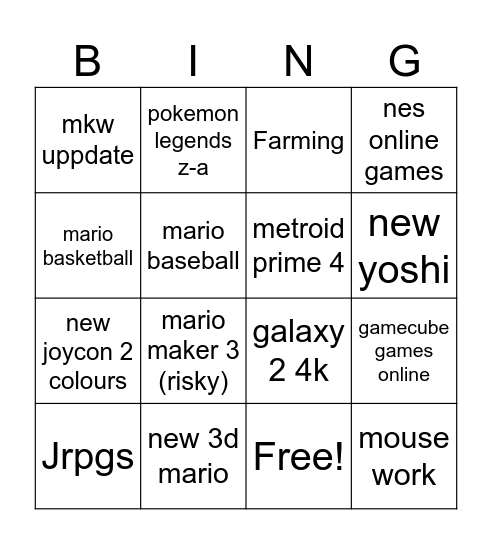 The September direct bingo card Bingo Card