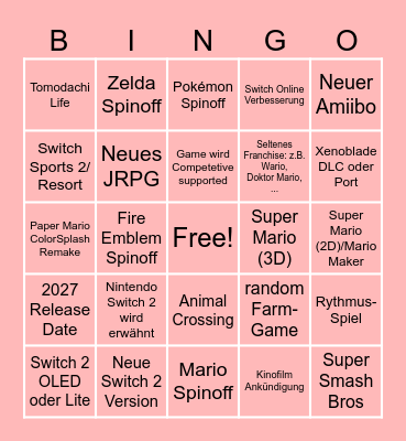 Nintendo Direct 12.9.2025 Bingo Card