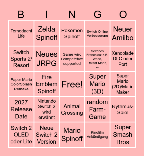 Nintendo Direct 12.9.2025 Bingo Card
