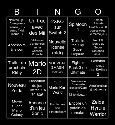 NINTENDO DIRECT MA BITE Bingo Card