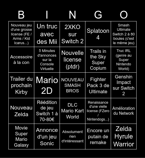 NINTENDO DIRECT MA BITE Bingo Card