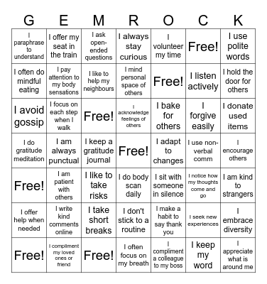 GEM ROCK BINGO Card