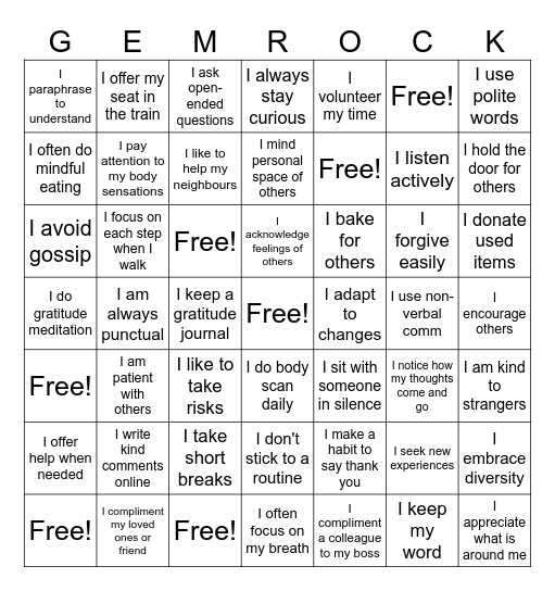 GEM ROCK BINGO Card