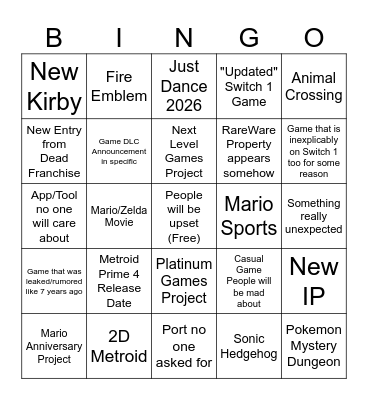 9/11 Nintendo Direct Bingo Card