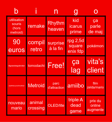 NINTENDO Bingo Card