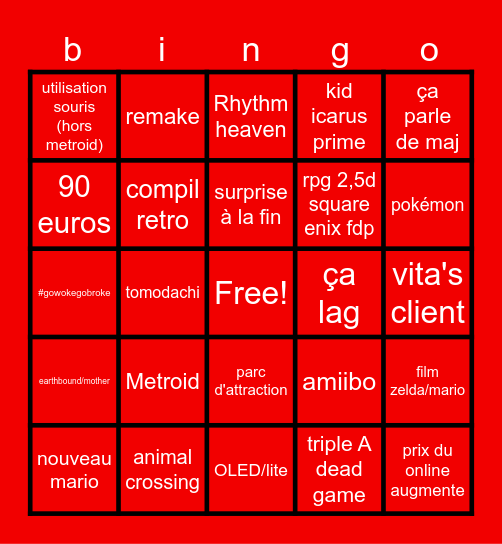 NINTENDO Bingo Card