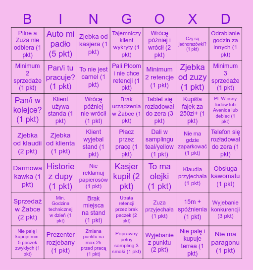 Ploom bingo (5 w pionie/poziomie - 3pkt, 7-7pkt) Bingo Card