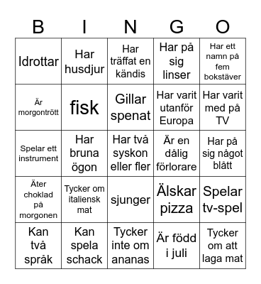 Lära känna-bingo Card