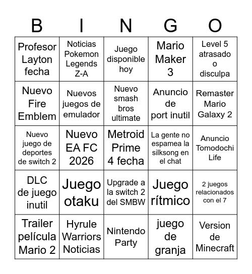 Untitled Bingo Card