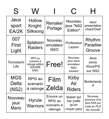 Bingo du Nintendo Direct du 12 septembre Bingo Card
