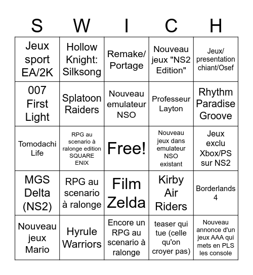 Bingo du Nintendo Direct du 12 septembre Bingo Card