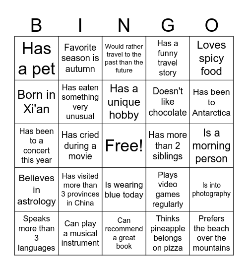 Find Someone Who... Bingo Card