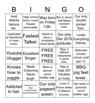 ARMSTRONG CHEER "guess who"  Bingo Card