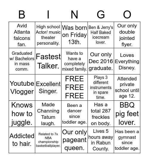 ARMSTRONG CHEER "guess who"  Bingo Card