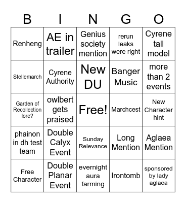 Livestream Bingo Card