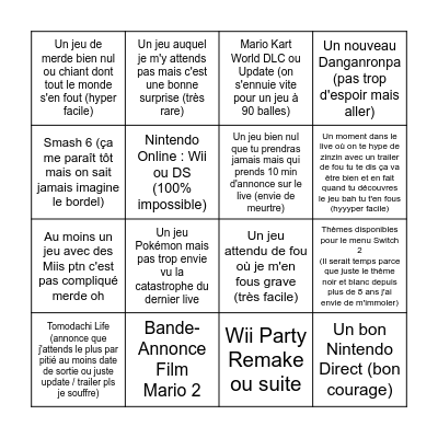 Nintendo Direct 12/09 Bingo Card