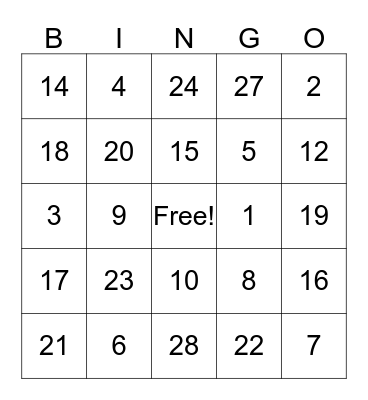 Thanksgiving  Bingo Card