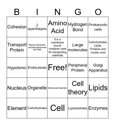 Cell Biology Bingo Card
