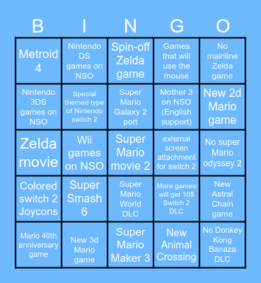 AgZ Nintendo Direct Bingo Card
