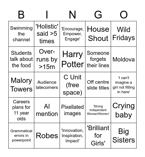 Game Begins - 8am Saturday 13th Bingo Card
