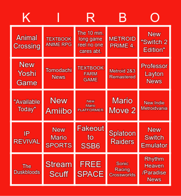 Nintendo Direct 9/12/25 BINGO Card