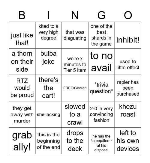 Sunsfan Casting Bingo Card
