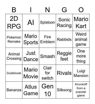 Nintendo Direct (9/12) Bingo Card