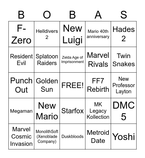 Hugo´s Nintendo Bingo Card