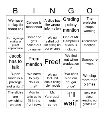 Senior Town Hall Bingo Card
